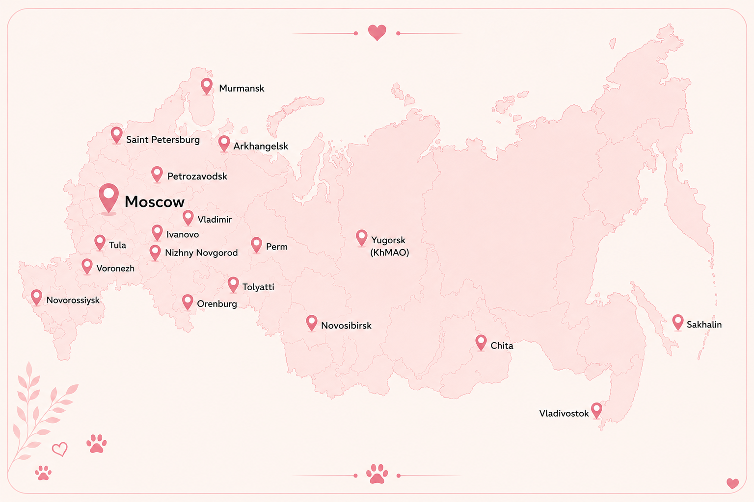 Map of Russian cities where Vivalavita*RU graduates live