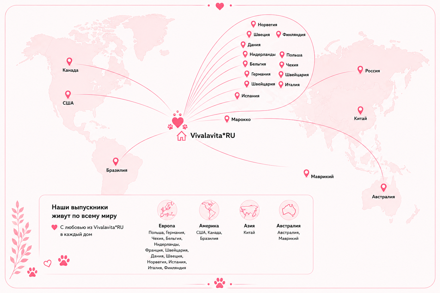 Карта стран, где живут выпускники Vivalavita*RU